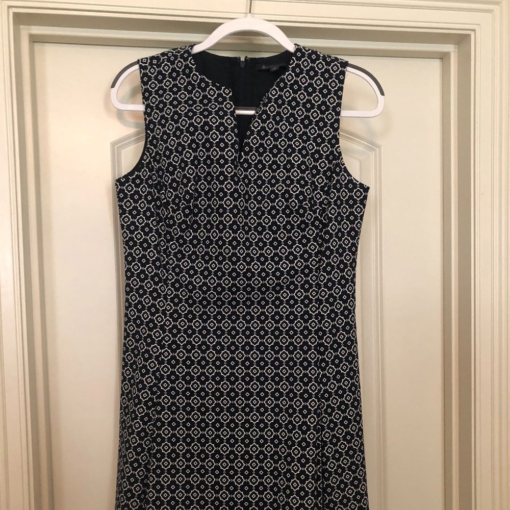 Brooks Brothers Navy and White Fit and Flare Size 8 Pleated Dress
